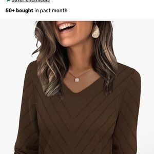 V-Neck Brown Knit Sweater for Women Size XXL
